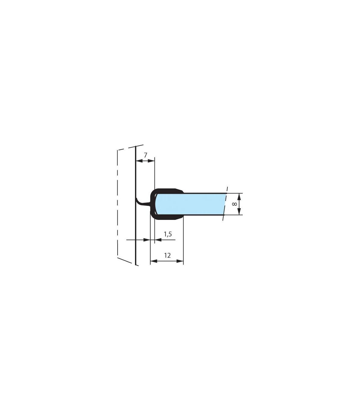 Joint sec autocollant vertical en verre | Forme en I | Pour une utilisation  sur des cloisons de verre | 8mm Verre | 80 cm, 90 cm, 140 cm, 200 cm ou