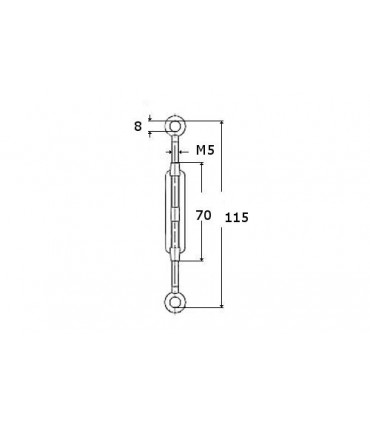 Tendeur oeil double en inox aisi 316 sur tige M5  