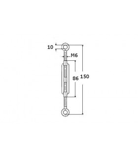 Tendeur oeil double en inox aisi 316 sur tige M6