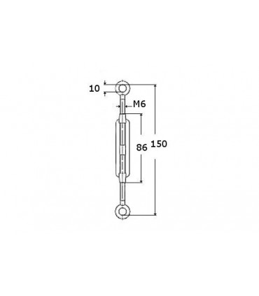 Tendeur oeil double en inox aisi 316 sur tige M6