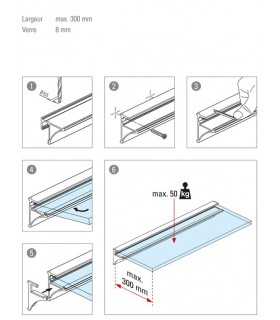 Profil aluminium support tablette chromé brillant Profil aluminium support tablette chromé brillant