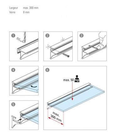 Profil aluminium support tablette chromé brillant