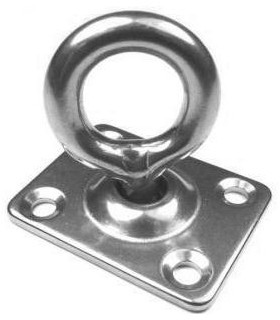 Pontet inox sur platine rectangle avec anneau mobile Pontet inox sur platine rectangle avec anneau mobile