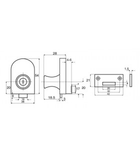 Serrure forme demi ronde pour porte simple de vitrine en verre