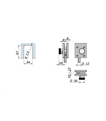 Serrure à bouton série 242 pour porte en verre