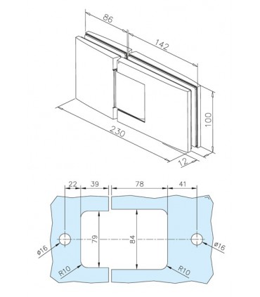 Paire de charnière à fermeture hydraulique pour porte en verre