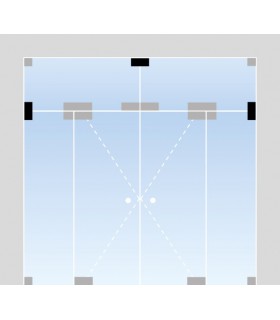 Fixation entre deux volumes d'imposte en verre