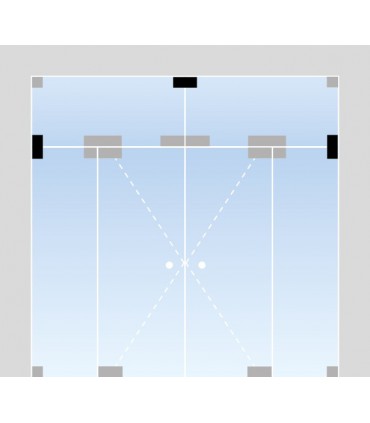 Fixation entre deux volumes d'imposte en verre