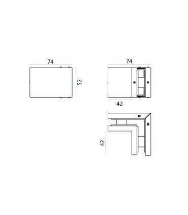 Fixation pour deux volumes en verre à 90°