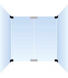 Fixation pour deux volumes en verre à 90°