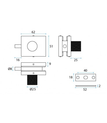 Serrure à bouton pour porte en verre