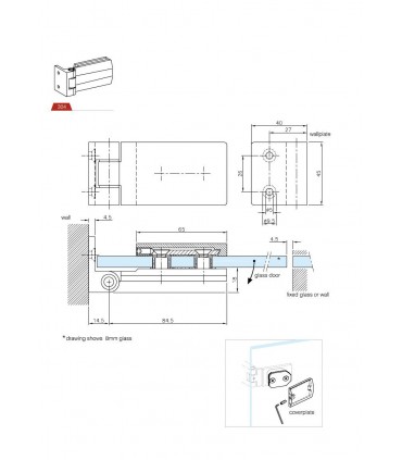 Paumelle inox avec fiche de 40 mm pour porte clarit en verre