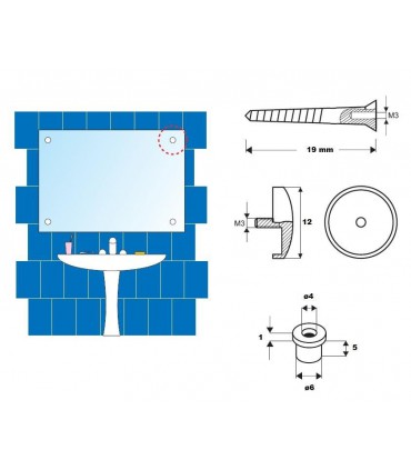 Kit de fixation pour miroir percé