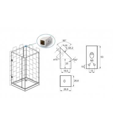 Accessoires raidisseur carré pour cloison de douche