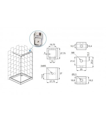 Accessoires raidisseur carré pour cloison de douche