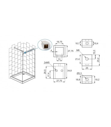 Accessoires raidisseur carré pour cloison de douche