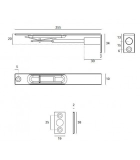 Verrou de porte en inox encastrable bouts droits