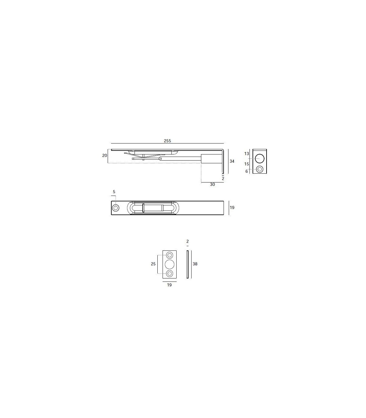 Verrou de porte en inox encastrable bouts droits - Targette et serr