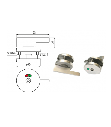 Bouton de condamnation pour panneau d'épaisseur 10 à 18 mm