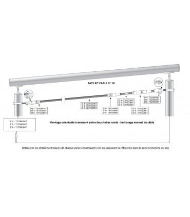 Kit 19 pour montage orientable entre 2 tubes ronds
