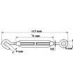 Tendeur oeil crochet en inox aisi 316 sur tige filetée M5