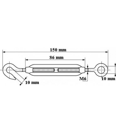 Tendeur oeil crochet  en inox aisi 316 sur tige filetée M6