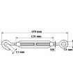 Tendeur oeil crochet  en inox aisi 316 sur tige filetée M8