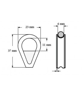 Cosse-cœur avec renfort soudé en inox 316 pour câble diamètre 6 mm