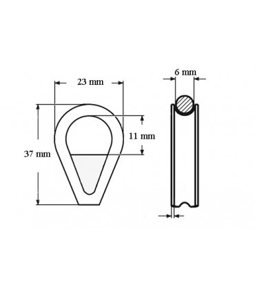 Cosse-cœur avec renfort soudé en inox 316 pour câble diamètre 6 mm