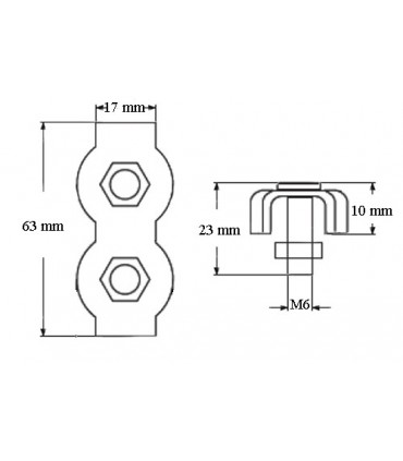 Serre-câble plat double en inox 316 Ø 6 mm