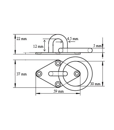 Pontet inox sur platine losange avec anneau mobile Ø 5 mm