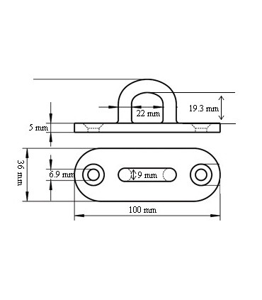 Pontet inox A4 sur platine oblongue LG 100 mm