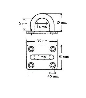 Pontet inox A2 sur platine rectangulaire Ø 5 mm Pontet inox A2 sur platine rectangulaire Ø 5 mm
