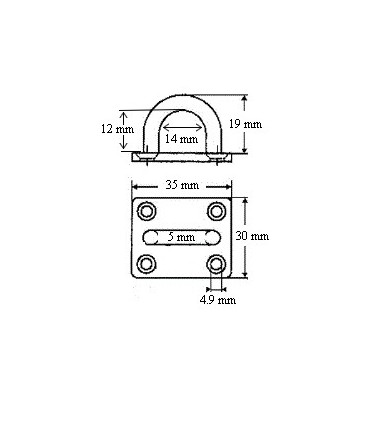 Pontet inox A2 sur platine rectangulaire Ø 5 mm