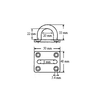 Pontet inox A2 sur platine rectangulaire Ø 8 mm