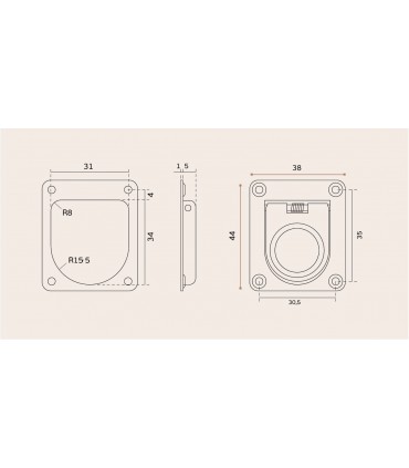 Poignée affleurante rectangulaire avec ressort de rappel