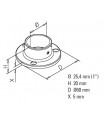 Embase 60 mm à visser pour tube rond 25,4 mm