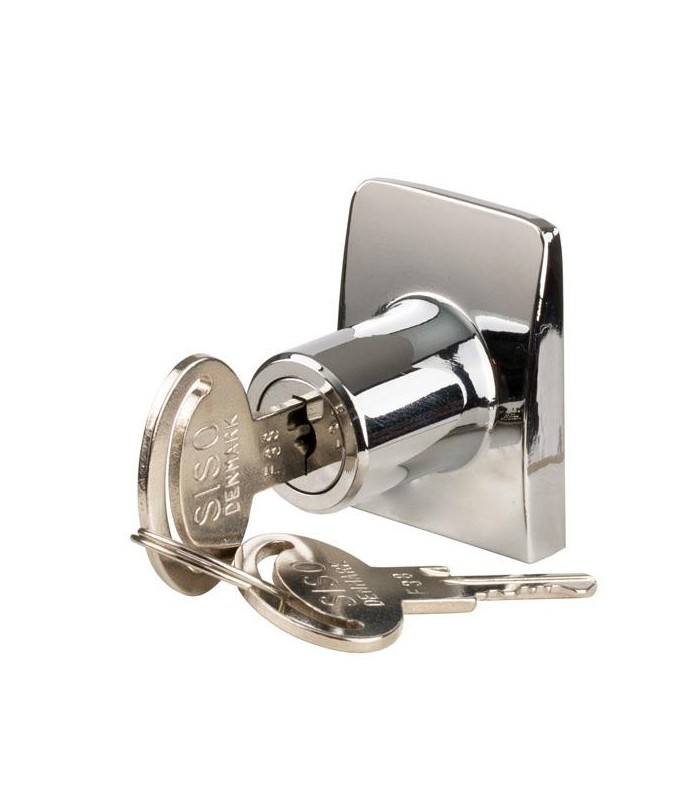 Serrure pour porte de vitrine en verre, montage par collage sur le verre.