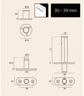 Pivots encastrés pour porte bois poids maxi 65 kg
