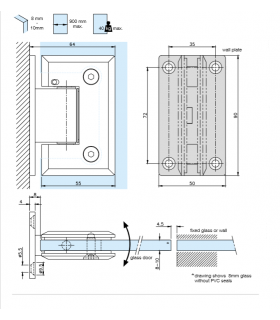 Charnière 90° ajustable pour porte de douche en verre Charnière 90° ajustable pour porte de douche en verre