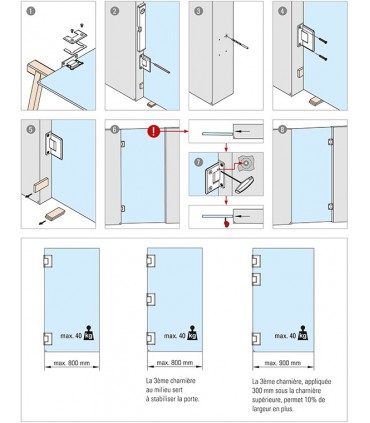 Charnière 90° ajustable pour porte de douche en verre