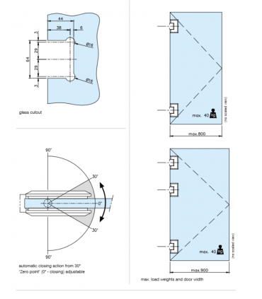 Charnière sur platine déportée ajustable pour porte de douche en verre