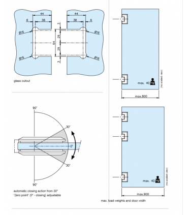 Charnière ajustable ouverture à 180° pour porte de douche
