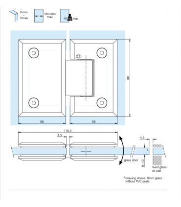 Charnière ajustable ouverture à 180° pour porte de douche