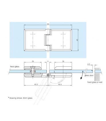 Charnière pare douche forme carrée fixation verre/verre