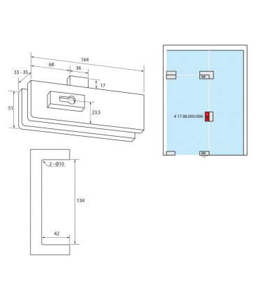 Serrure rectangulaire pour porte sécurit en verre