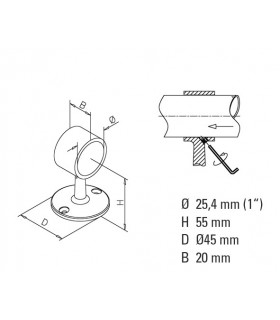 Support traversant droit pour Ø 25 mm