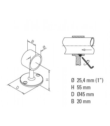 Support traversant droit pour Ø 25 mm