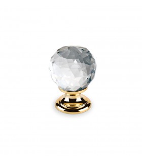 Bouton en cristal transparent embase dorée Bouton en cristal transparent embase dorée