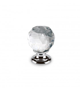 Bouton en cristal transparent embase chromée Bouton en cristal transparent embase chromée